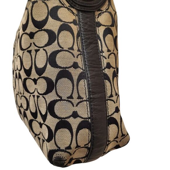 Coach Penelope Hobo Shoulder Bag Signature C Tan Trim Canvas Black Leather Flaws - Picture 7 of 16